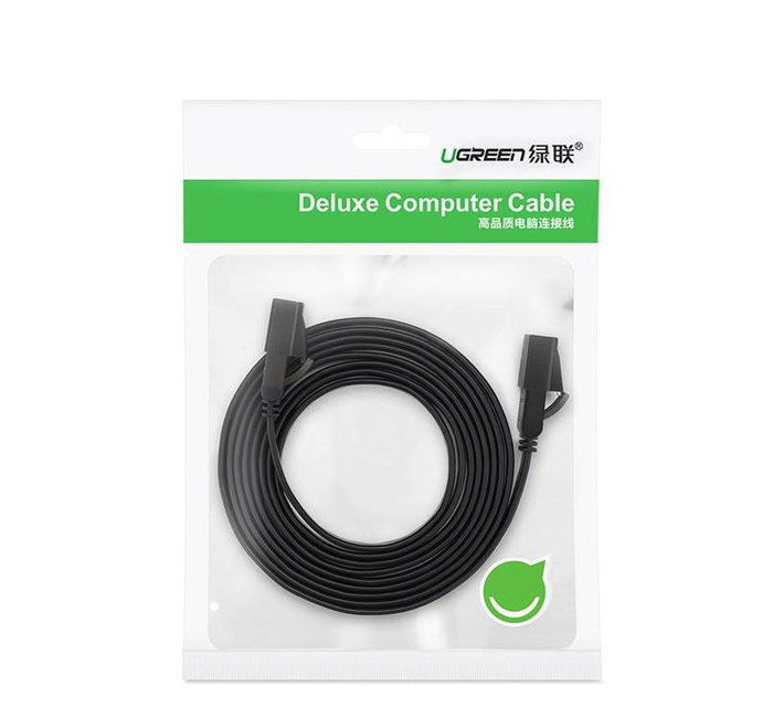 Ugreen płaski kabel przewód internetowy sieciowy Ethernet patchcord RJ45 Cat 7 STP LAN 10 Gbps 10 m czarny (NW106 11265)
