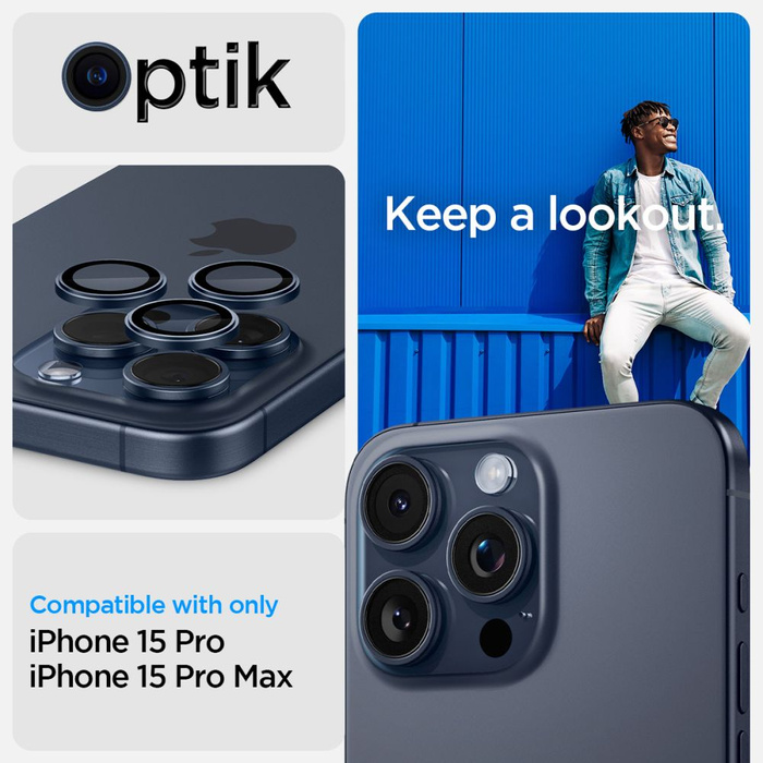 OSŁONA APARATU SPIGEN IPHONE 15 PRO/ 15 PRO MAX / 17 PRO / 17 PRO MAX  OPTIK.TR ”EZ FIT” 2-PACK BLUE TITANIUM