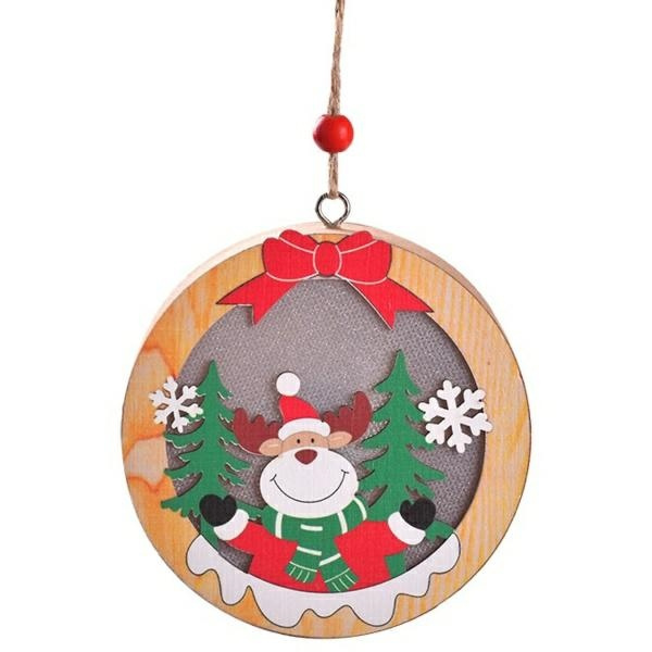Lampka Świąteczna Drewniana Renifer -    Okrągła