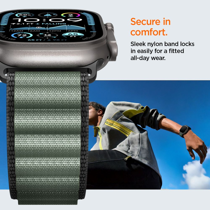 PASEK SPIGEN WBF1 BAND APPLE WATCH 6 / 7 / 8 / 9 / 10 / SE / ULTRA 1 / 2 (44 / 45 / 46 / 49 MM) BLACK/GREEN