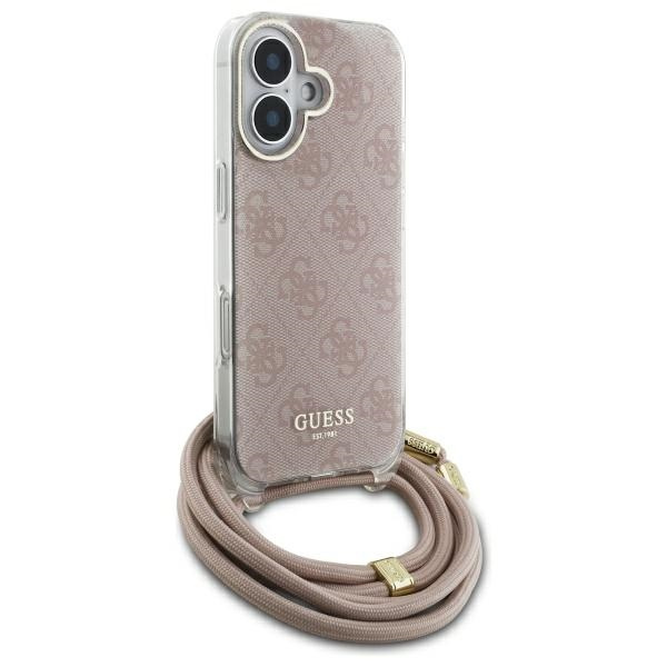 Etui Guess iPhone 16 różowy/pink hardcase Crossbody Cord 4G Print