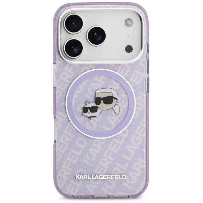 Etui Karl Lagerfeld IML Glitter Karl &   Choupette Heads Logo MagSafe do iPhone 17 Pro Max fioletowy