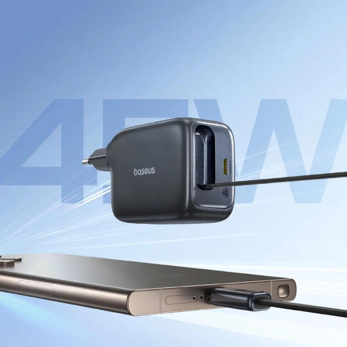 Ładowarka sieciowa Baseus EnerCore CJ11 45W z portem USB-C i ze zwijanym kablem USB-C - czarna