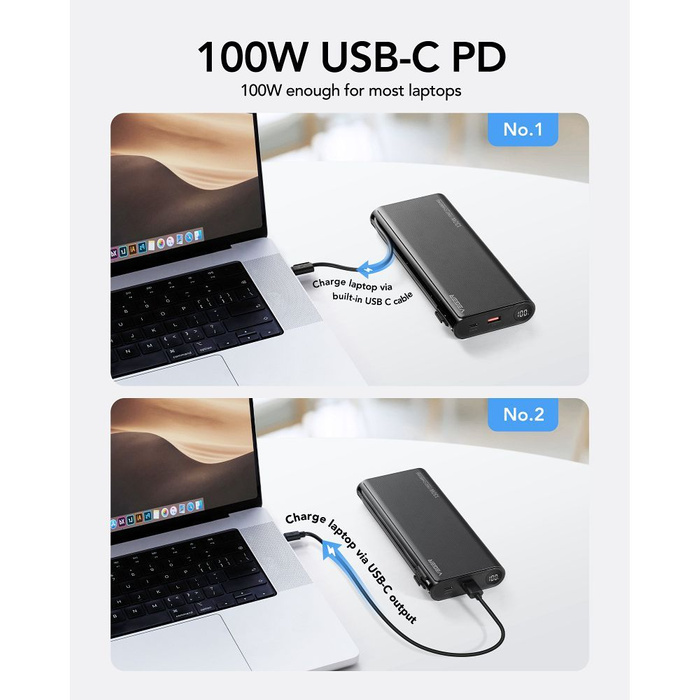 Powerbank Veger TCE130 (W2503) PD 130W 25000 mAh z wbudowanymi kablami Typ C / Lightning czarny 0INT