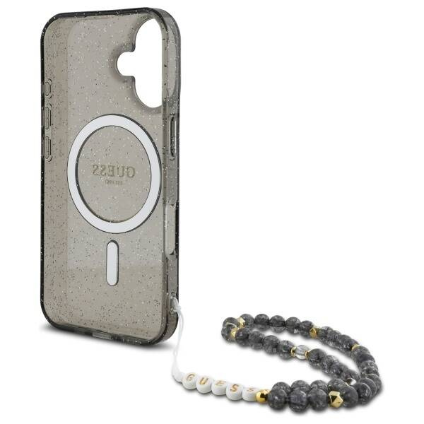 Etui Guess iPhone 16 6.1" czarny/czarny hardcase IML Glitter With Pearl Strap MagSafe