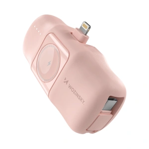 Mini powerbank Wozinsky WF16-YLS 5000mAh 15W Lightning z wbudowanym kablem USB-C i ładowarką do Apple Watch - różowy