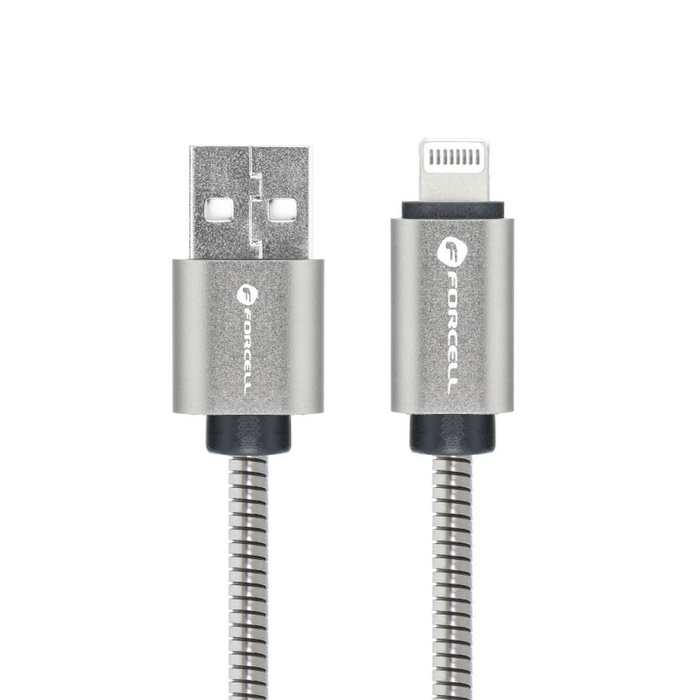 Kabel USB A do Lightning Forcell F-Energy 2,4A 12W Metal 2 m C236 srebrny
