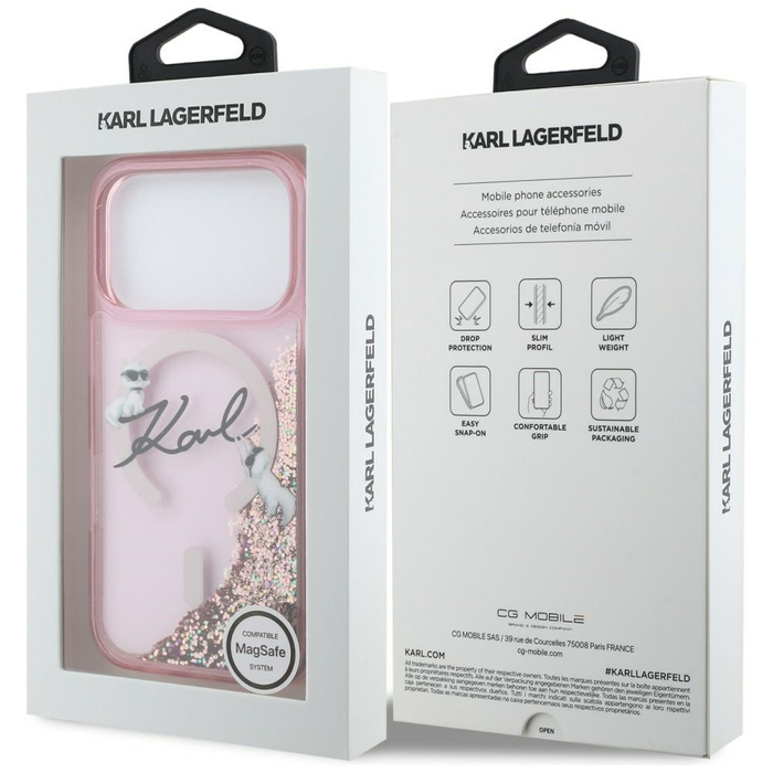 Etui Karl Lagerfeld Liquid Glitter Karl  Script Logo MagSafe do iPhone 17 Pro Max różowy