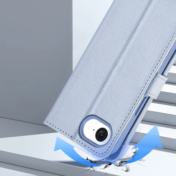 Etui skórzane Dux Ducis Lawa na iPhone 16e z odłączanym portfelem magnetycznym - błękitne