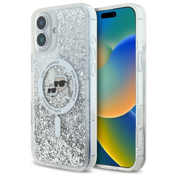 Etui Karl Lagerfeld iPhone 16 Plus 6.7" hardcase transparent Liquid Glitter Karl&Choupette Head Magsafe
