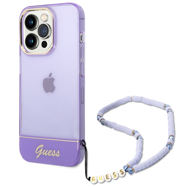 Etui GUESS Apple iPhone 14 Pro Max Translucent Pearl Strap Fioletowy Hardcase