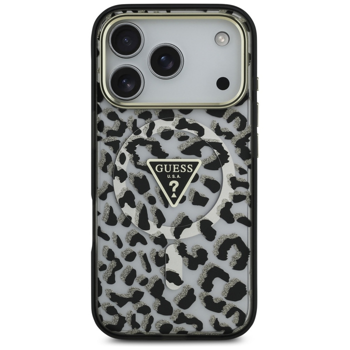 Etui Guess Leopard Glitter MagSafe do    iPhone 17 Pro Max czarny