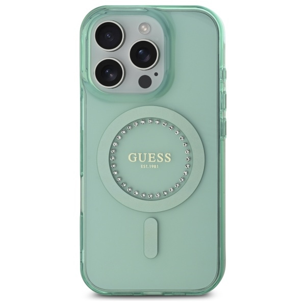 Etui Guess iPhone 16 Pro Max 6.9" zielony/green hardcase IML Rhinestones MagSafe