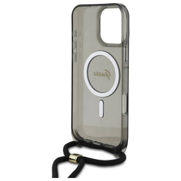 Etui Guess iPhone 16 Pro Max 6.9" czarny/black hardcase Crossbody Cord Script MagSafe