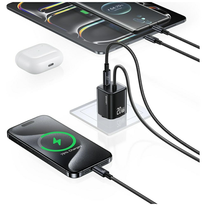 Ładowarka sieciowa USAMS JC Series CC261 20W GaN Mini Fast Charger 2xUSB-C biały