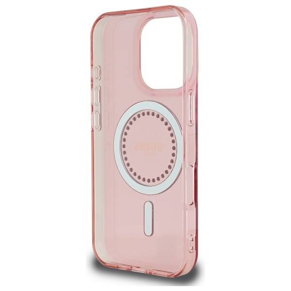 Etui Guess iPhone 16 Pro 6.3" różowy/pink hardcase IML Rhinestones MagSafe