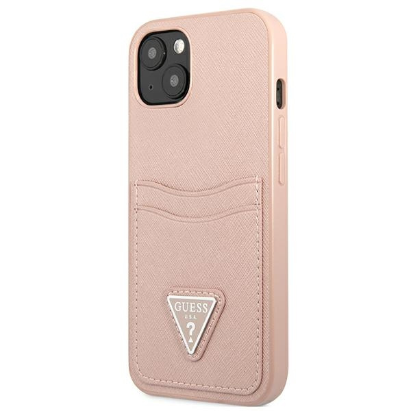 Etui GUESS Apple iPhone 13 Saffiano Triangle Logo Cardslot Różowy Hardcase