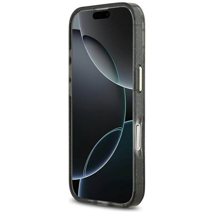 Etui Guess IML Glitter Flowers Triangle  MagSafe do iPhone 17 czarny