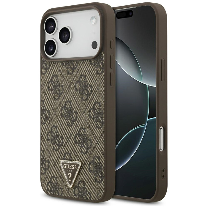 Etui Guess Leather 4G Triangle Strass    MagSafe do iPhone 17 Pro Max brązowy