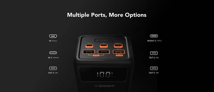 VEGER powerbank 50000 mAh PD QC3.0 5A 22,5W Tank Lite (W5001) czarny