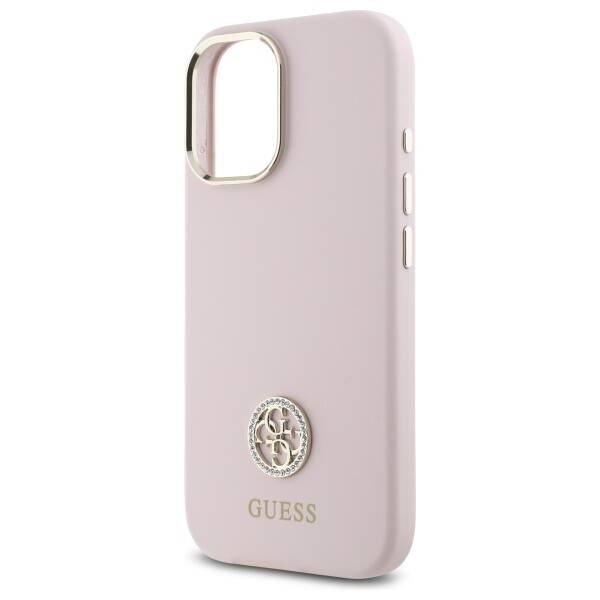 Etui Guess iPhone 16 6.1" jasnoróżowy/pink hardcase Silicone Logo Strass 4G