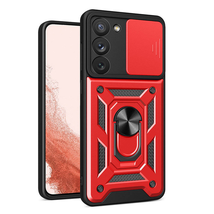 Etui Hybrid Armor Camshield etui do Samsung Galaxy S23+ pancerny pokrowiec z osłoną na aparat czerwone Case