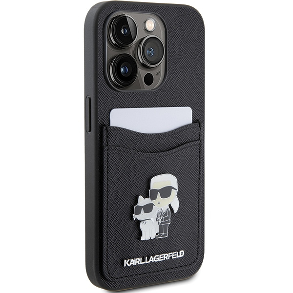 Etui Karl Lagerfeld KLHCP15LSAPKCNPK iPhone 15 Pro 6.1" czarny/black hardcase Saffiano Cardslot Karl&Choupette Metal Pin