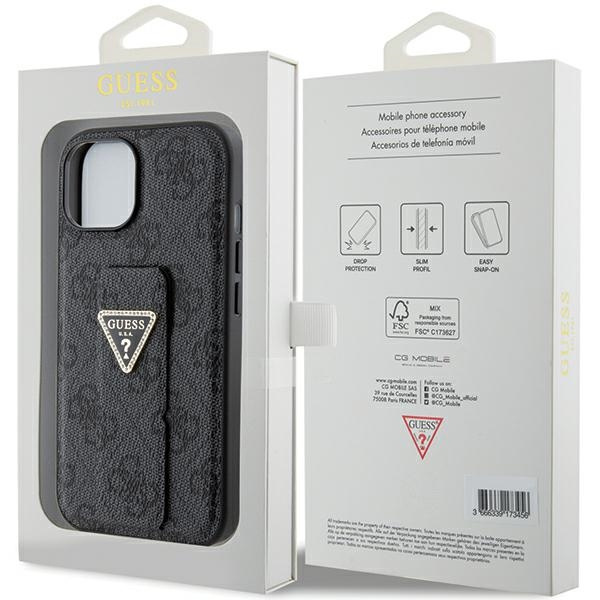 Etui Guess GUHCP15SPGS4TDK iPhone 15 6.1" czarny/black hardcase Grip Stand 4G Triangle Strass Case