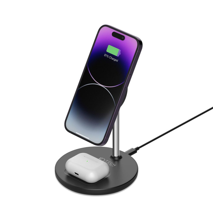 ŁADOWARKA TECH-PROTECT QI15W-A21 2IN1 MAGNETIC MAGSAFE WIRELESS CHARGER BLACK