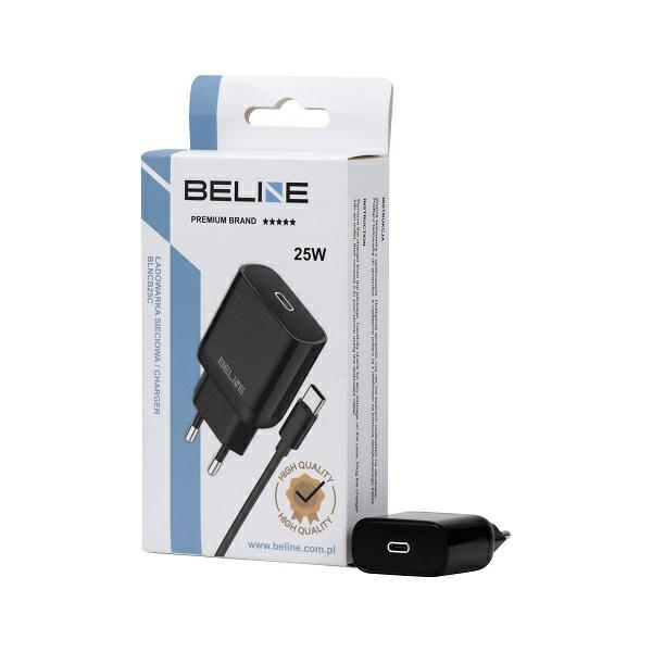 Beline Ład. siec. 1x USB-C 25W + kabelUSB-C czarna /black PD 3.0  BLNCB25C GaN