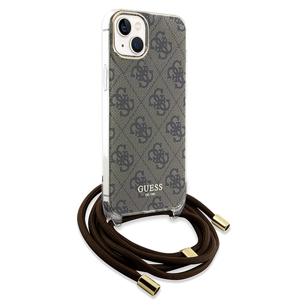 Etui Guess GUHCP15SHC4SEW iPhone 15 / 14 / 13 6.1" brązowy/brown hardcase Crossbody Cord 4G Print Case