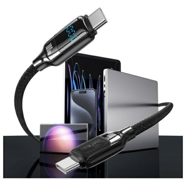 USAMS Kabel USB-C na USB-C 100W 1,2m      Digital Display Zinc Alloy Fast Charging Data Cable HX Series SJ742USB01 (US-SJ742)