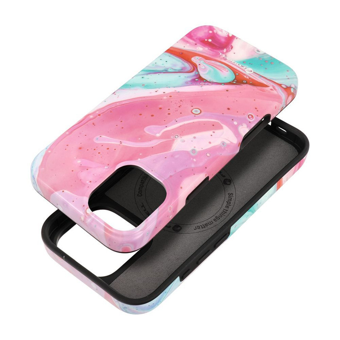 Etui na iPhone 16 PLUS Forcell F-Protect Mirage zgodny z MagSafe Military Drop-Test pink marble