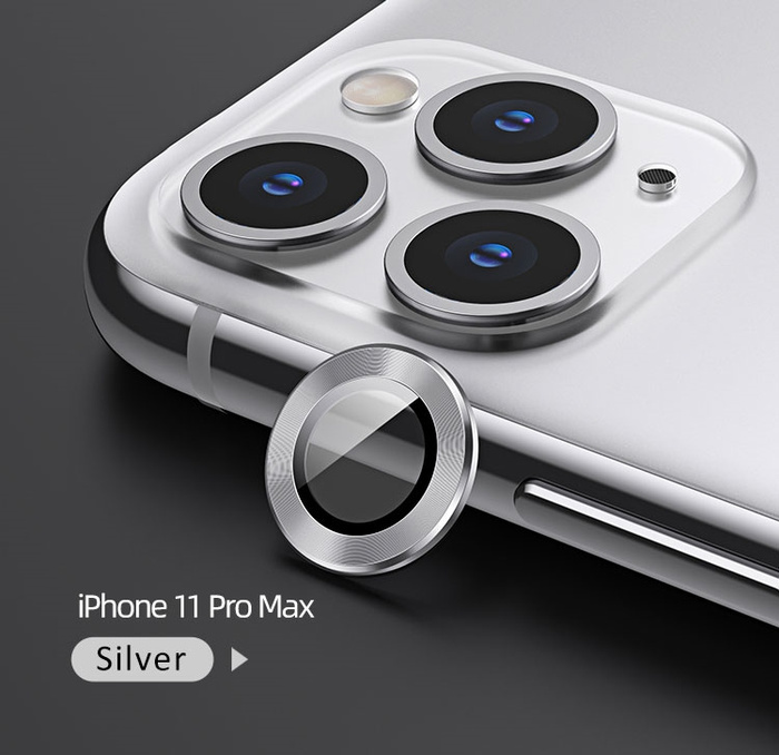 Szkło Hartowane USAMS Apple iPhone 11 Pro Max Camera Lens Metal Ring Srebrny Glass