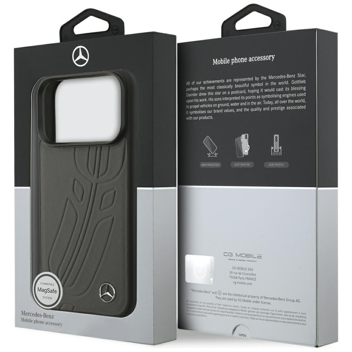 Etui Mercedes Leather Large Laurel Leave MagSafe do iPhone 17 Pro antracyt