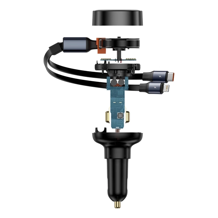 Ładowarka samochodowa Baseus Enjoyment USB-C z kablem USB-C i Lightning 60W (czarna)