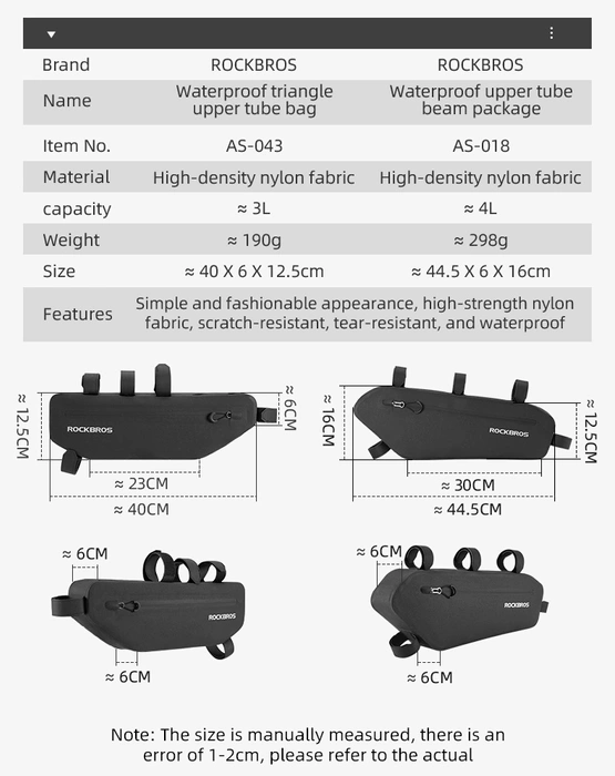 Sakwa rowerowa Rockbros AS-043 na rzepy 3l - czarna