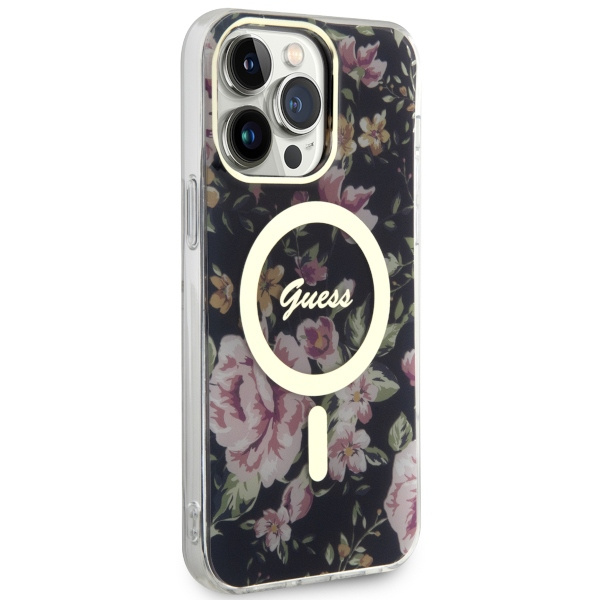Etui Guess GUHMP14XHCFWSK iPhone 14 Pro Max 6.7" czarny/black hardcase Flower MagSafe Case