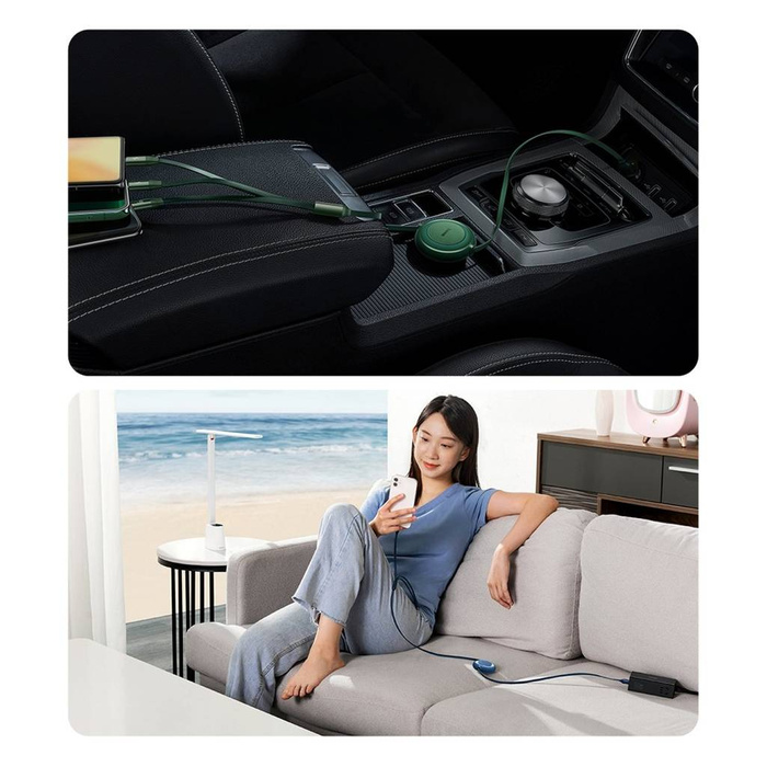 Baseus Bright Mirror 2 zwijany kabel przewód 3w1 USB Typ A - micro USB + Lightning + USB Typ C 66W 1.1m zielony (CAMJ010106)