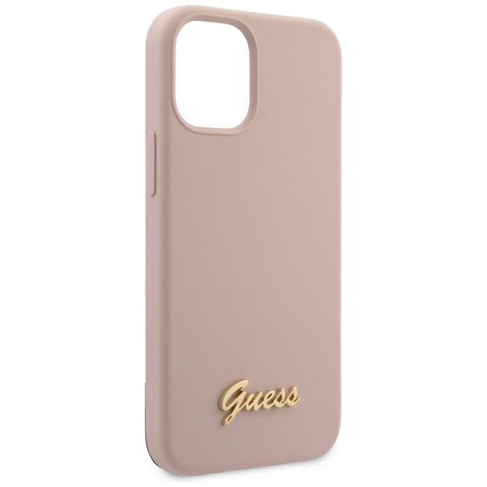 Etui GUESS Apple iPhone 12 Mini Silicone Script Gold Logo Jasnoróżowy Hardcase