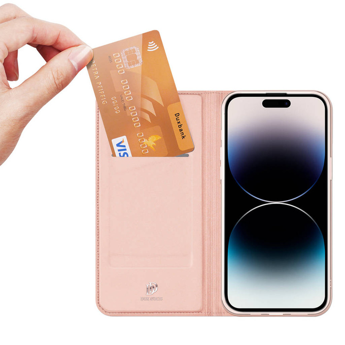Etui do iPhone 15 Pro pokrowiec z klapką i portfelem Dux Ducis Skin Pro - różowe Case
