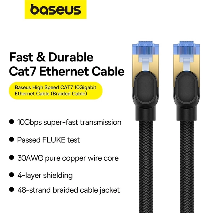 Kabel sieciowy w oplocie kat. 7 Baseus Ethernet RJ45, 10Gbps, 5m (czarny)