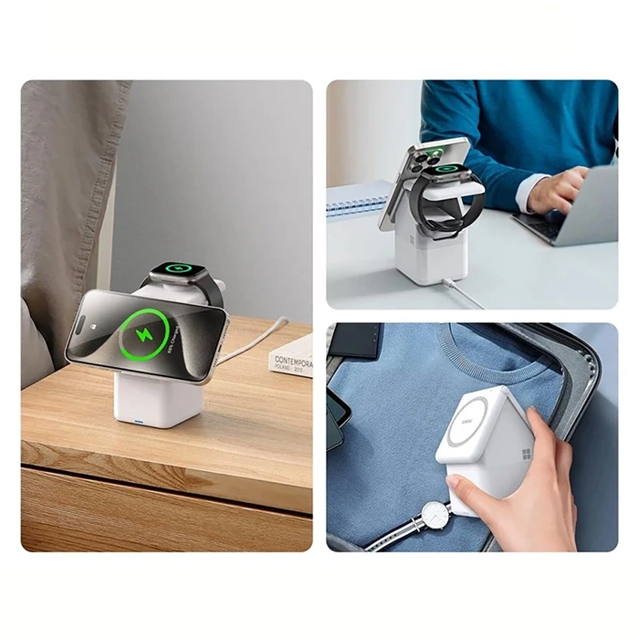 DUZZONA W20 - ładowarka indukcyjna z lampką 4w1 kompatybilna z MagSafe 15W biała