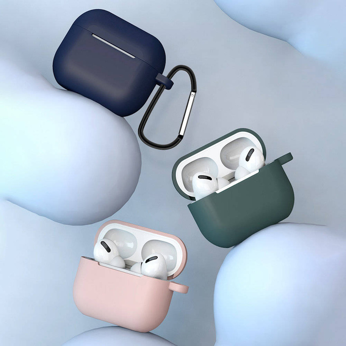 Etui do AirPods 3 silikonowy miękki pokrowiec na słuchawki + brelok karabińczyk zawieszka ciemnoniebieski (case D)
