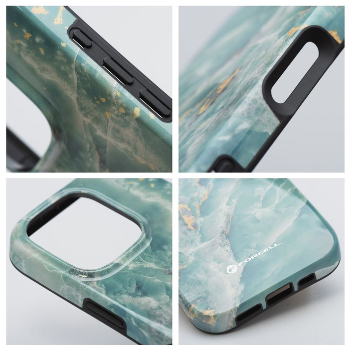 Etui na iPhone 16 Forcell F-Protect Mirage zgodny z MagSafe Military Drop-Test green marble