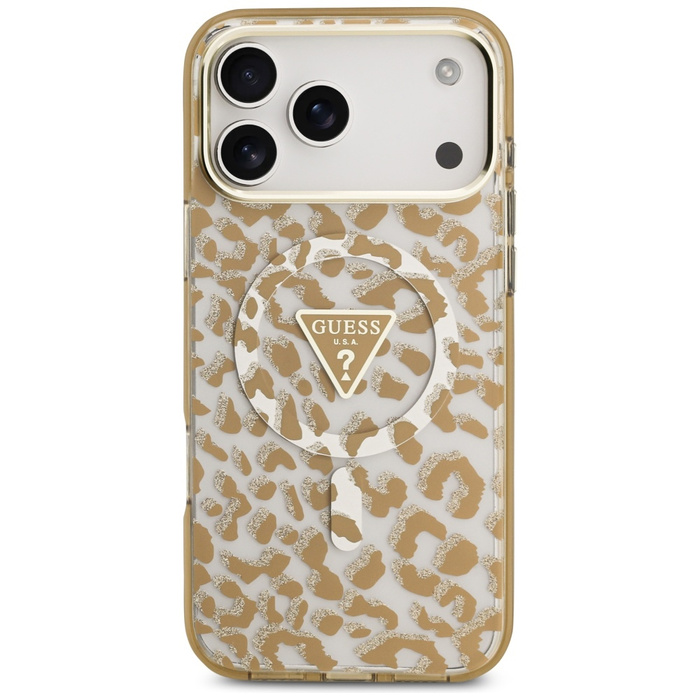 Etui Guess Leopard Glitter MagSafe do    iPhone 17 Pro Max brązowy