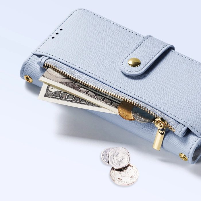 Etui skórzane Dux Ducis Lawa na iPhone 16 Pro z odłączanym portfelem magnetycznym - błękitne