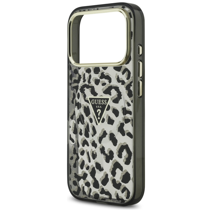 Etui Guess Leopard Glitter MagSafe do    iPhone 17 Pro Max czarny