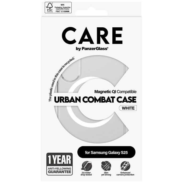 Etui CARE by PanzerGlass Flagship Urban   Combat White QI do Samsung Galaxy S25 przezroczysty