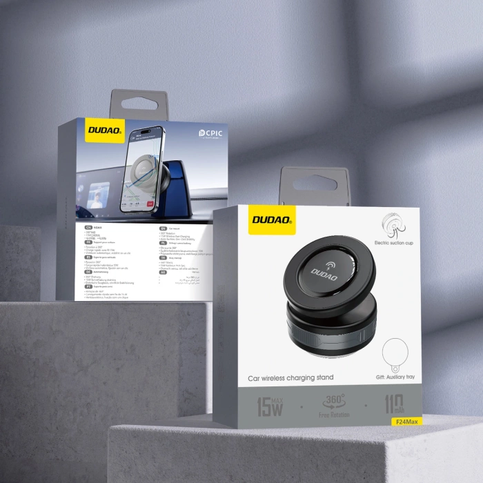 Uchwyt samochdowy Dudao F24MAX z ładowarką bezprzewodową 15W kompatybilny z MagSafe z automatyczną przyssawką - czarny
